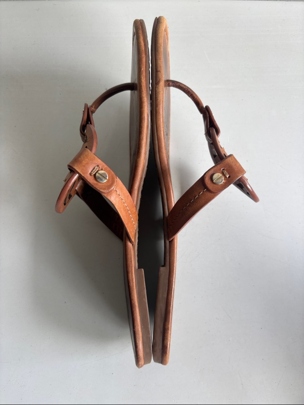 Tory Burch Millers Cognac Leather Logo Thong Sandals